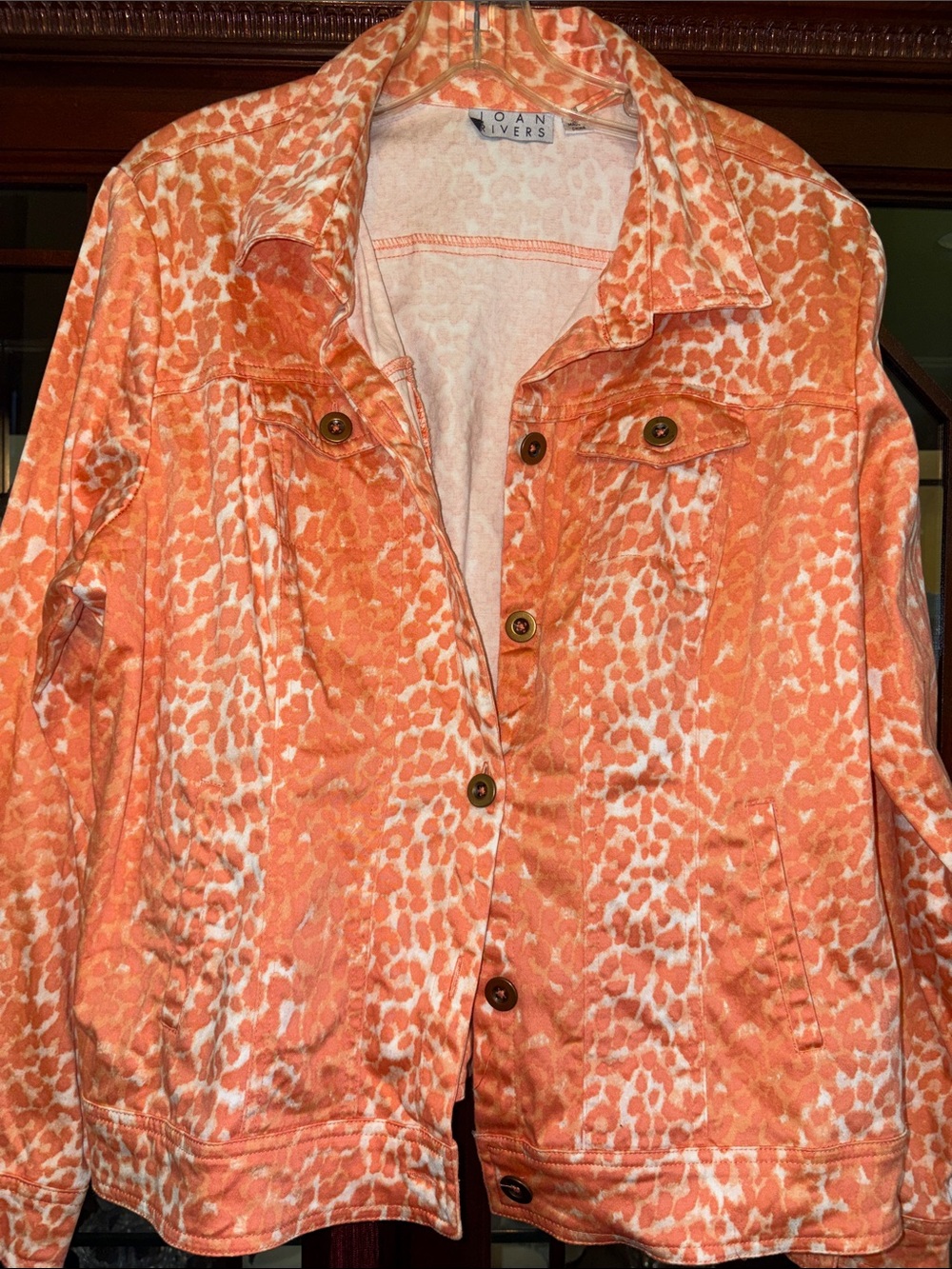 Joan Rivers Coral Orange Animal Print Button-Front Shirt Jacket